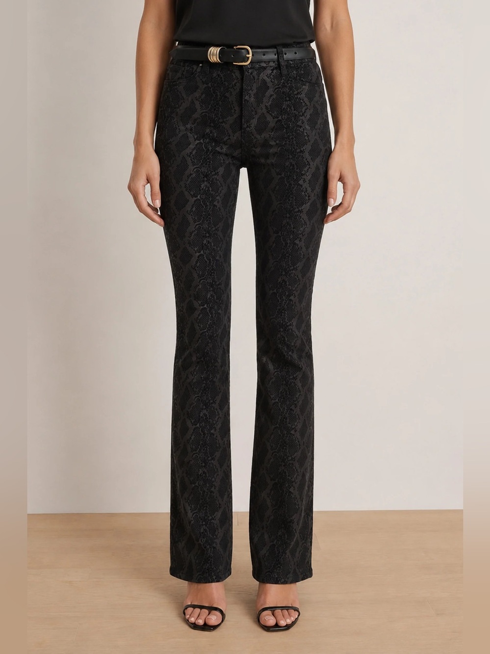 The Noli Shop Aria Coated Flare Jean in Black Python Size 30